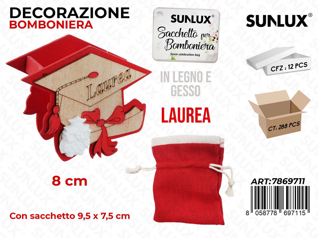 Sunlux Scatolina Bomb. Laurea in Legno 9.5*7.5CM/ Pz da 12