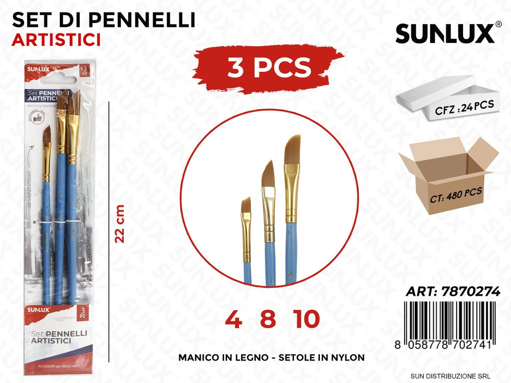 Set 3 Pennelli Artistici Punta 10-8-4