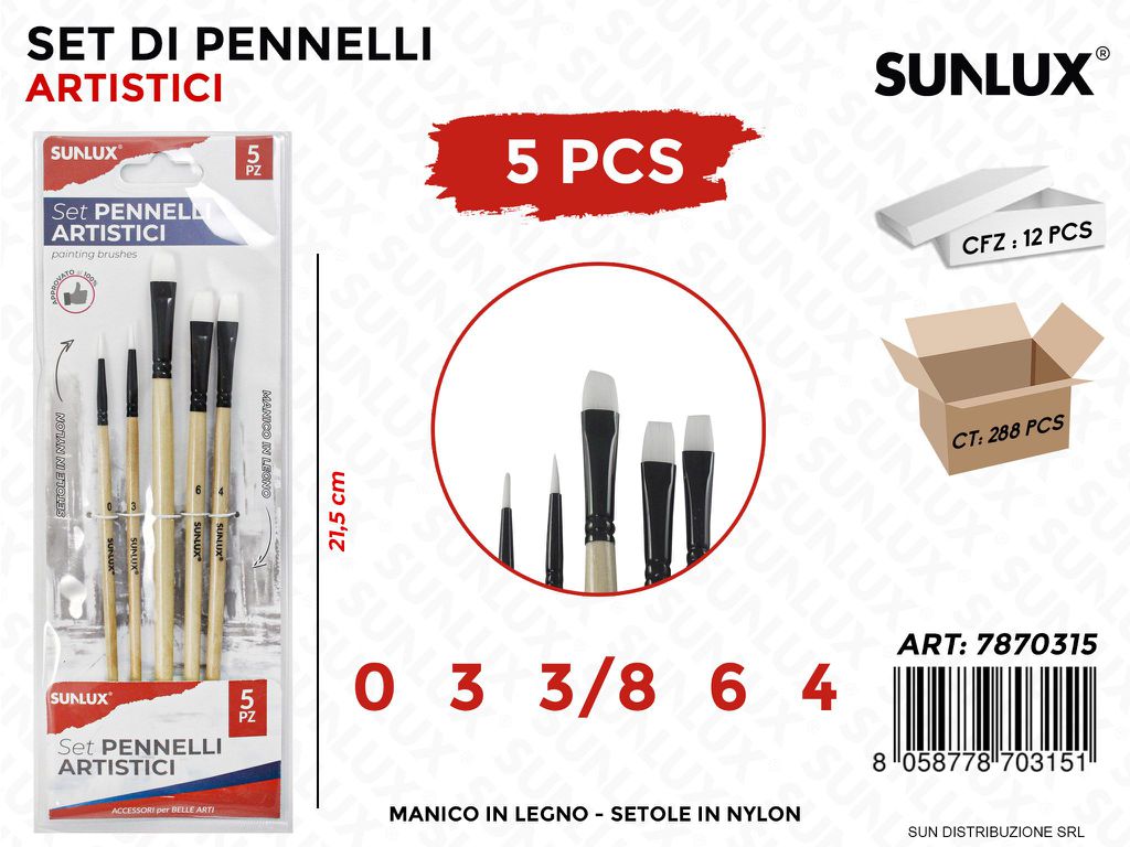 Set 5 Pennelli Artistici MIS.0-3-3*8-6-4 21.5CM