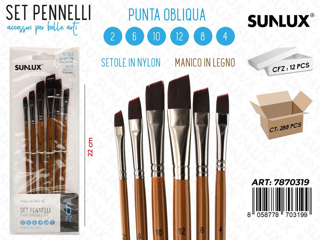 Set 6 Pennelli Artistici Mis. 2-6-10-12-8-4 22CM/ Pz da 12