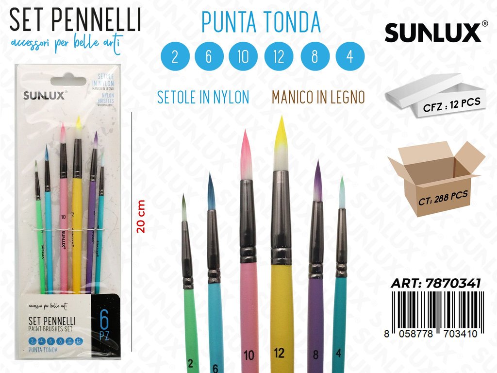 Set di Pennelli Artistici Mis. 2-6-10-12-8-4 6PCS