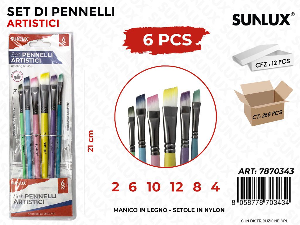 Set di Pennelli Artistici Mis. 2-6-10-12-8-4 6PCS