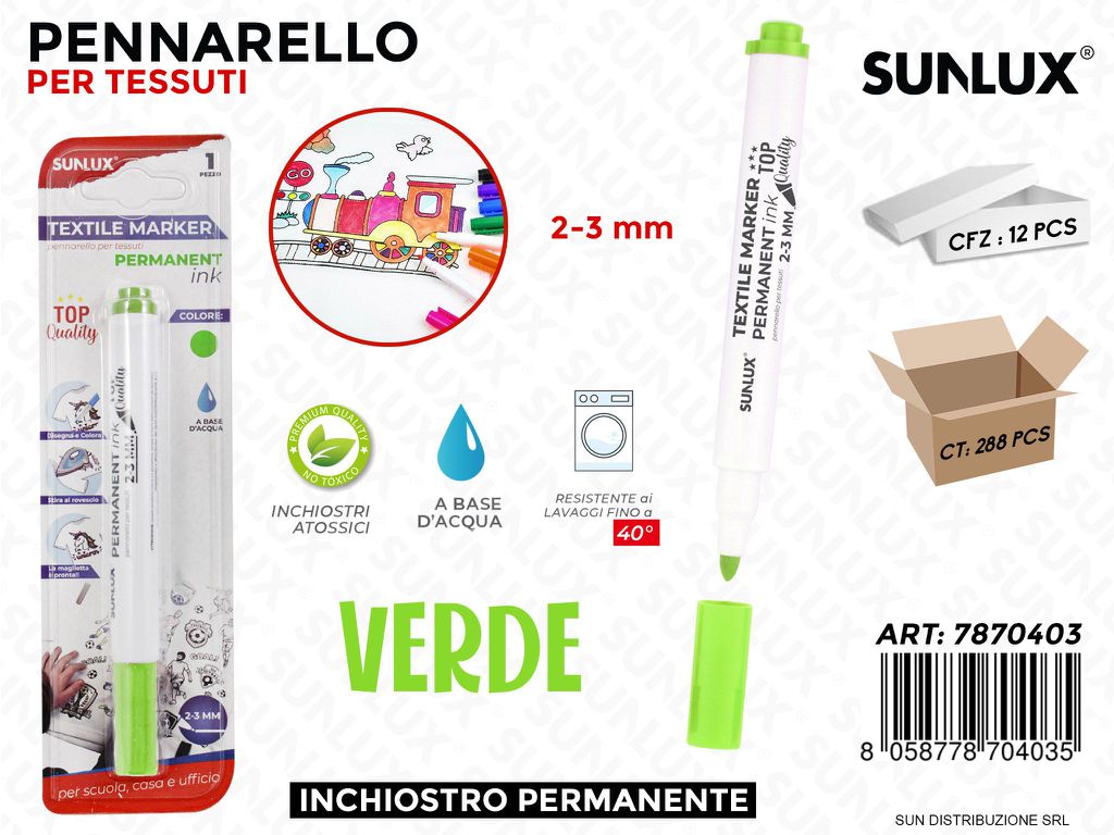 Bl. Pennarello per Tessuti Perm. Verde / Pz da 12