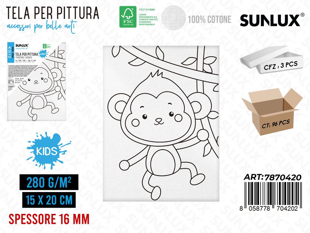 Sunlux Tela per Pittura 15*20CM 16MM 280GR