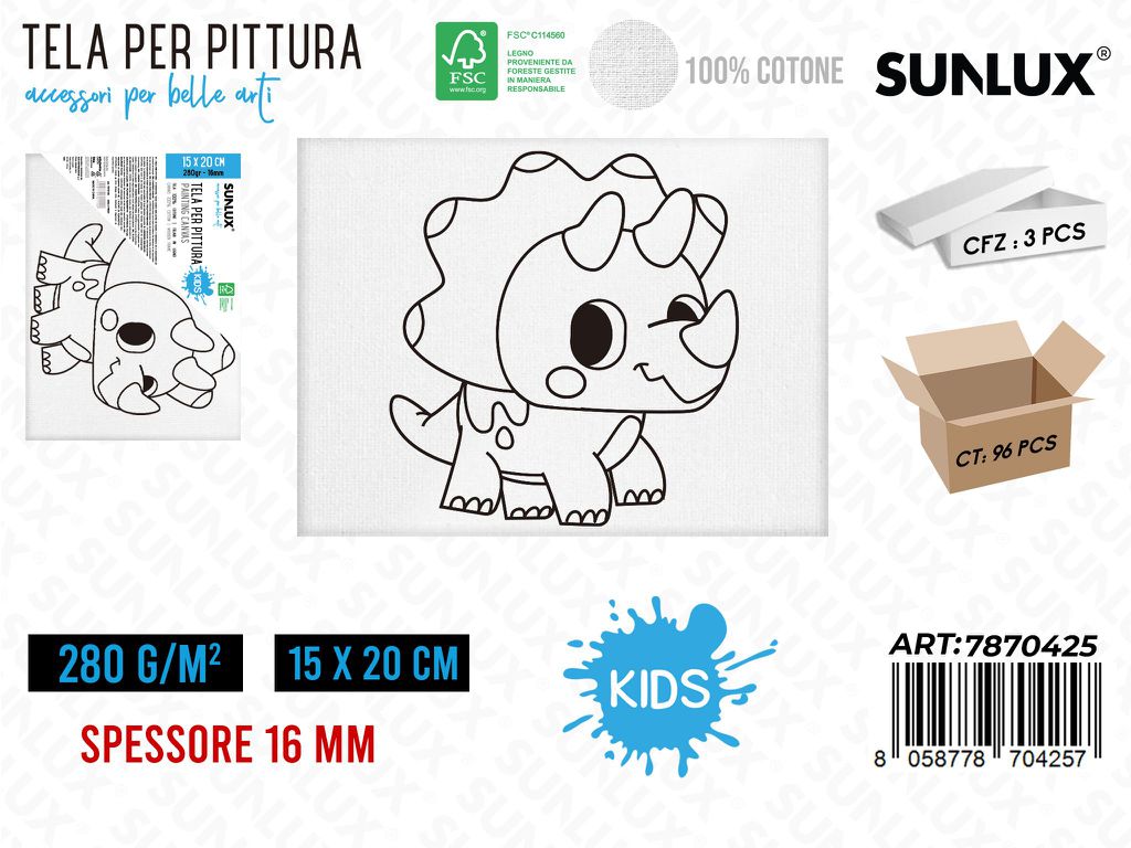 Sunlux Tela per Pittura 15*20CM 16MM 280GR
