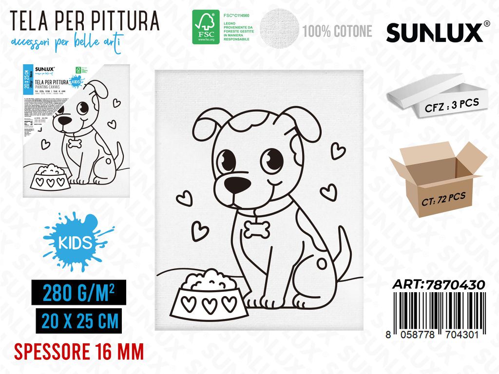 Sunlux Tela per Pittura 20*25CM 16MM 280GR