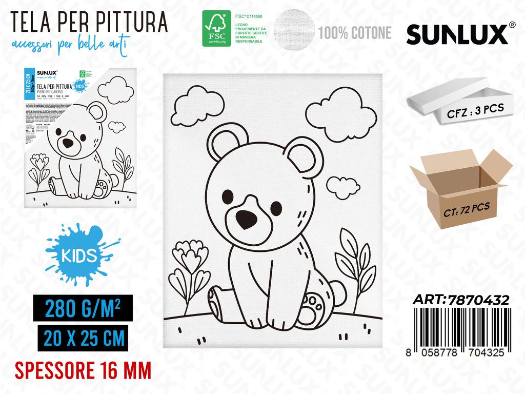 Sunlux Tela per Pittura 20*25CM 16MM 280GR