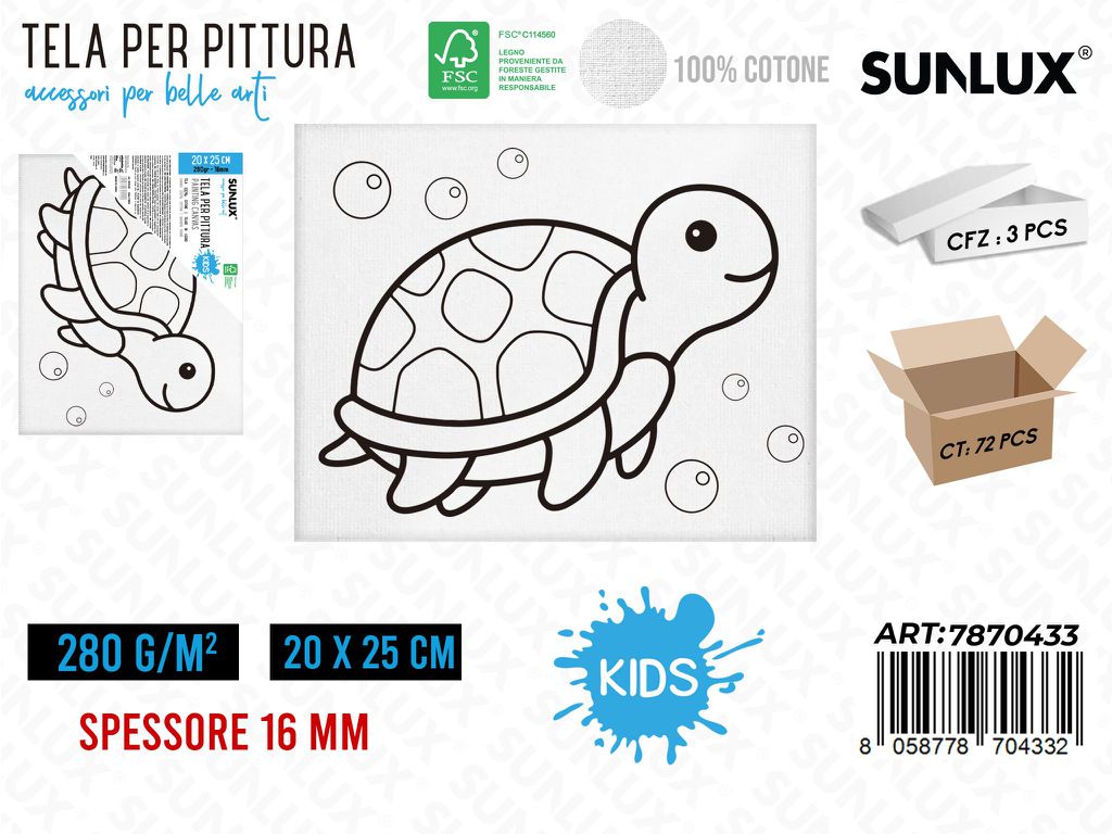 Sunlux Tela per Pittura 20*25CM 16MM 280GR