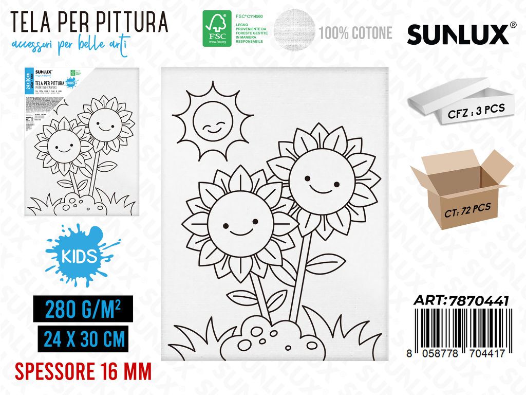 Sunlux Tela per Pittura 24*30CM 16MM 280GR
