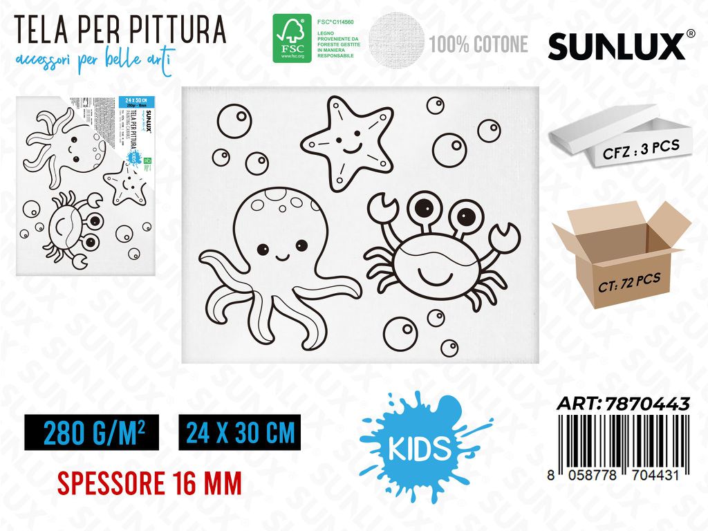Sunlux Tela per Pittura 24*30CM 16MM 280GR