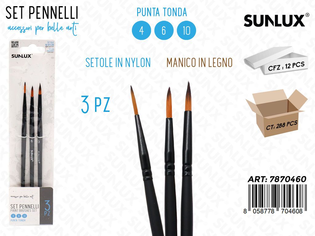 Sunlux Set Pennelli 3PCS 4-6-10 P. Tonda