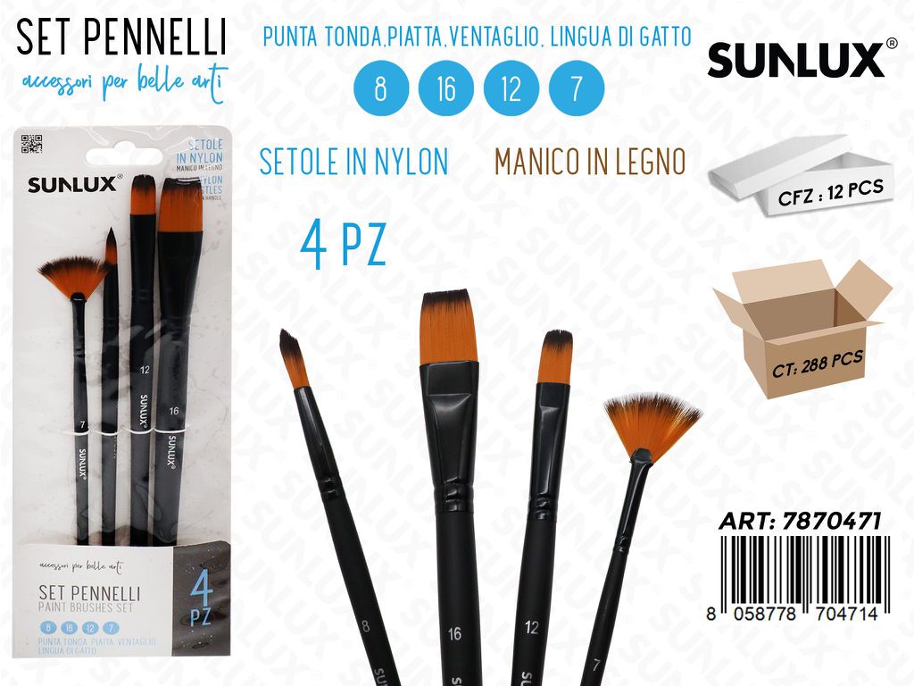 Sunlux Set Pennelli 4PCS 8-16-12-7 P. Ass.