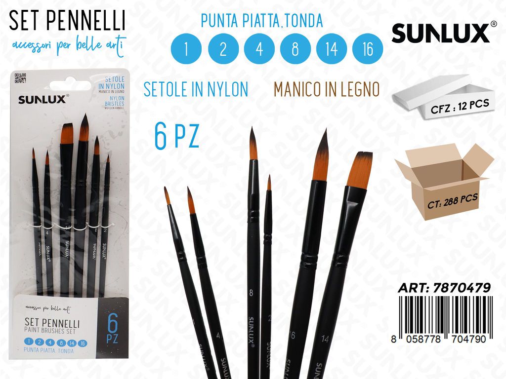 Sunlux Set Pennelli 6PCS 1-2-4-8-14-16 P. Tonda-piatta