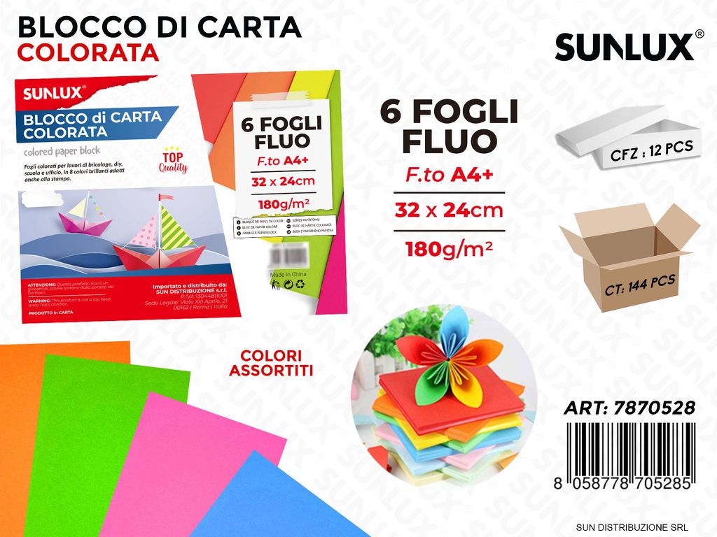 Blocco di Carta 6FF Col. Neon 32*24CM 180G