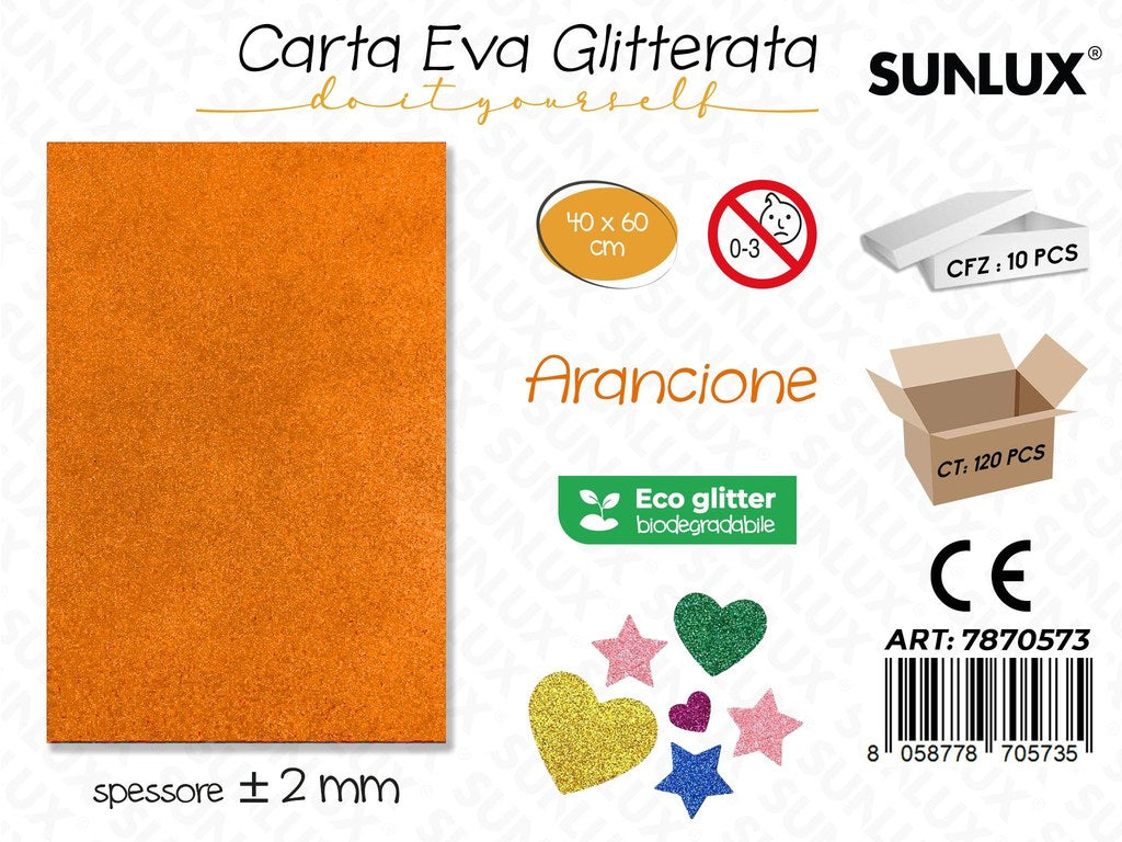 Sunlux Carta Eva Glitter Bio Arancione 2MM*40*60CM