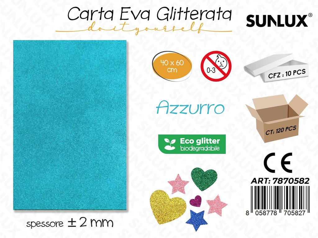 Sunlux Carta Eva Glitter Bio Azzurro 2MM*40*60CM