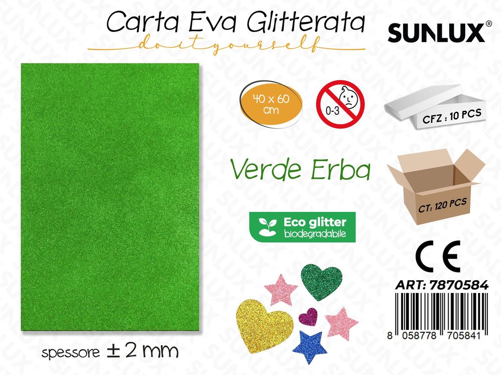 Sunlux Carta Eva Glitter Bio Verde Erba 2MM*40*60CM