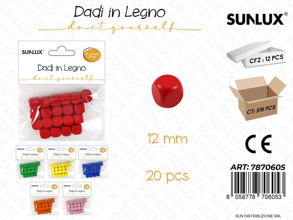 Dadi in Legno Col. Ass. 20PCS 12MM