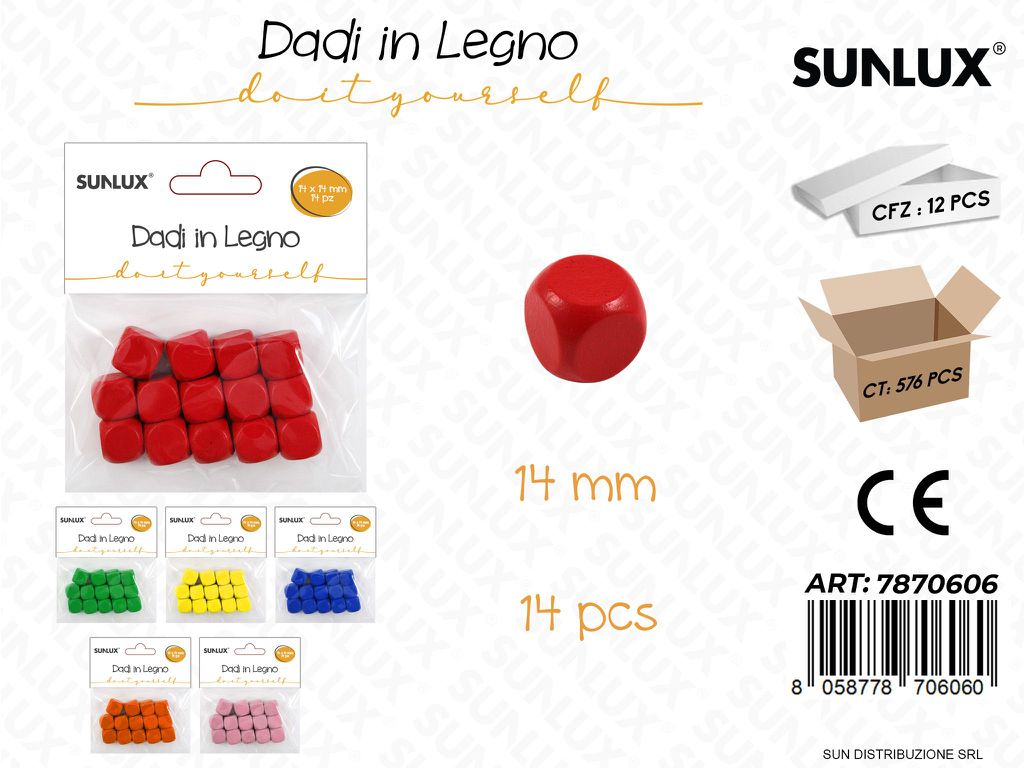 Dadi in Legno Col. Ass. 14PCS 14MM