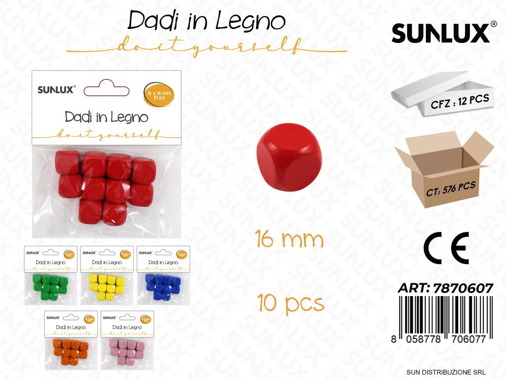 Dadi in Legno Col. Ass. 10PCS 16MM