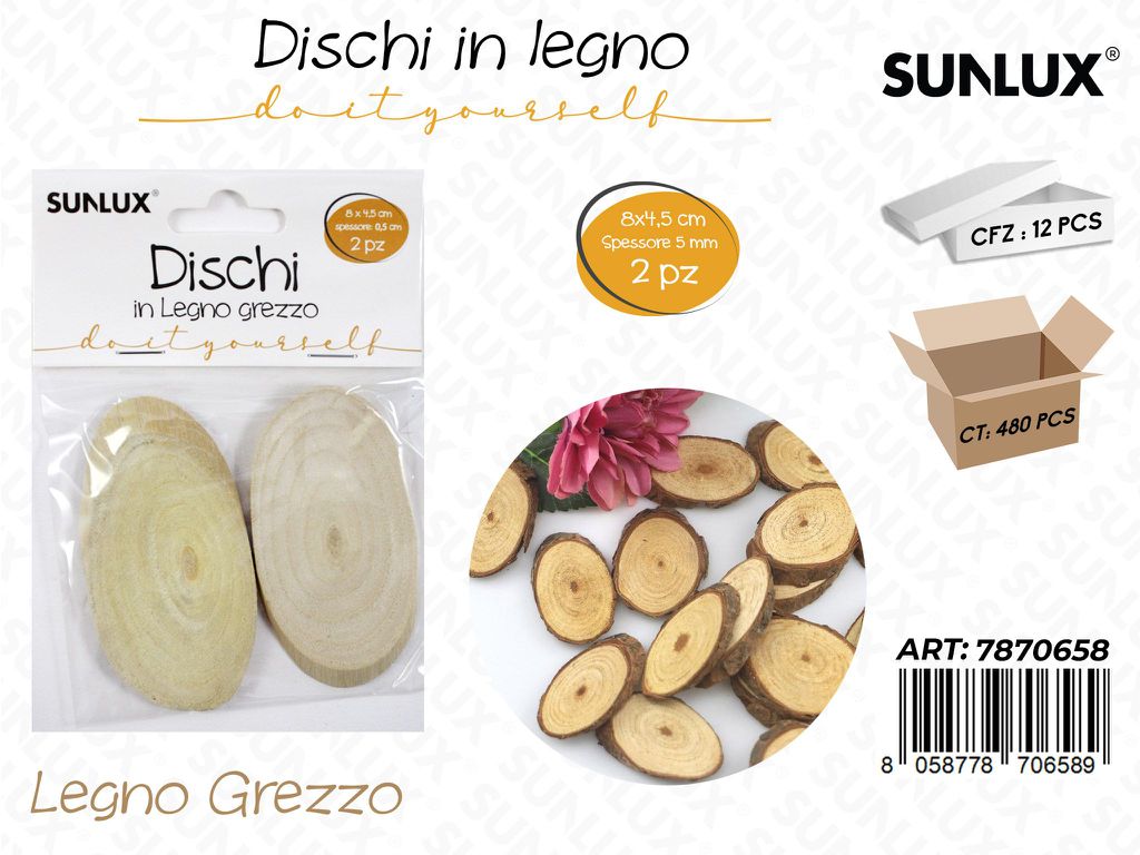 Dischi in Legno Grezzo 2PCS 8*4.5CM*5MM