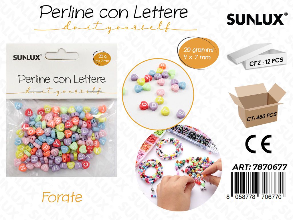 Perline c/ Lettere Forate Col. Ass. 20GR 4*7MM