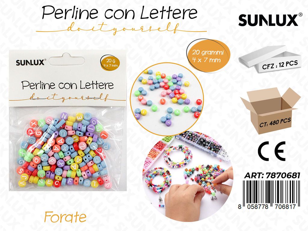 Perline c/ Lettere Forate Col. Ass. 20GR 4*7MM