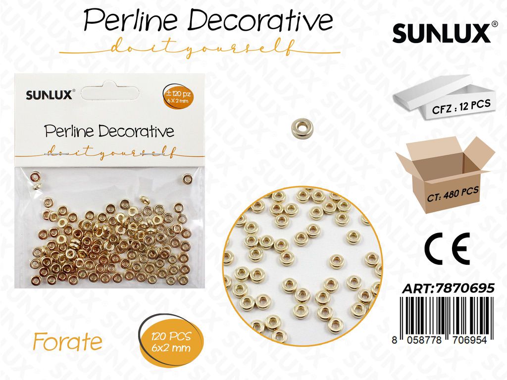 Perline Dec. Forate Oro 120PCS 6*2MM