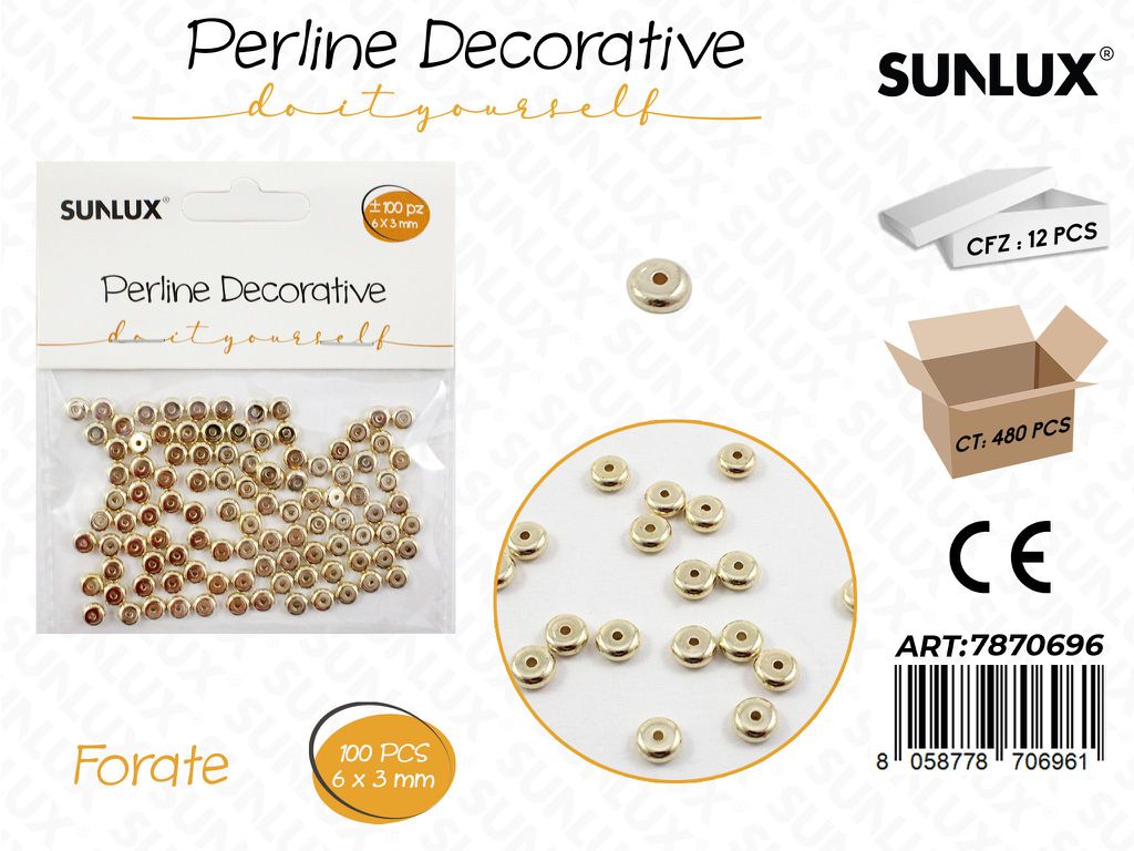 Perline Dec. Forate Oro 100PCS 6*3MM