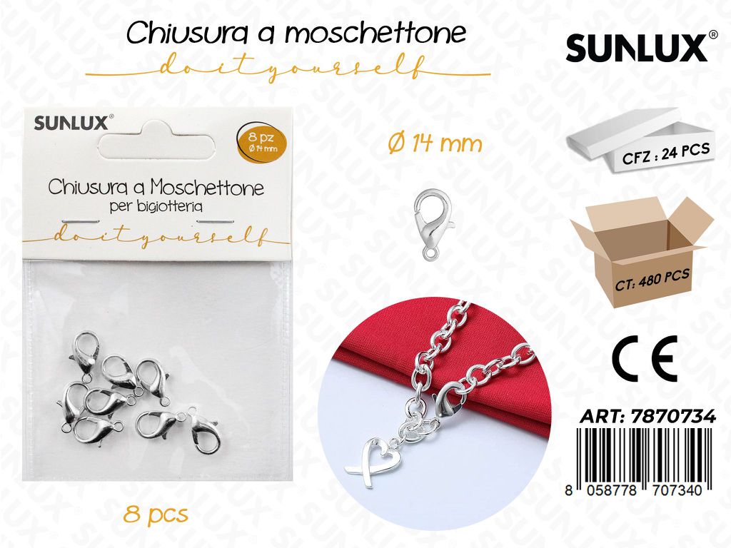 Chiusura Mosc. Bigiotteria Arg. 8PC 14MM