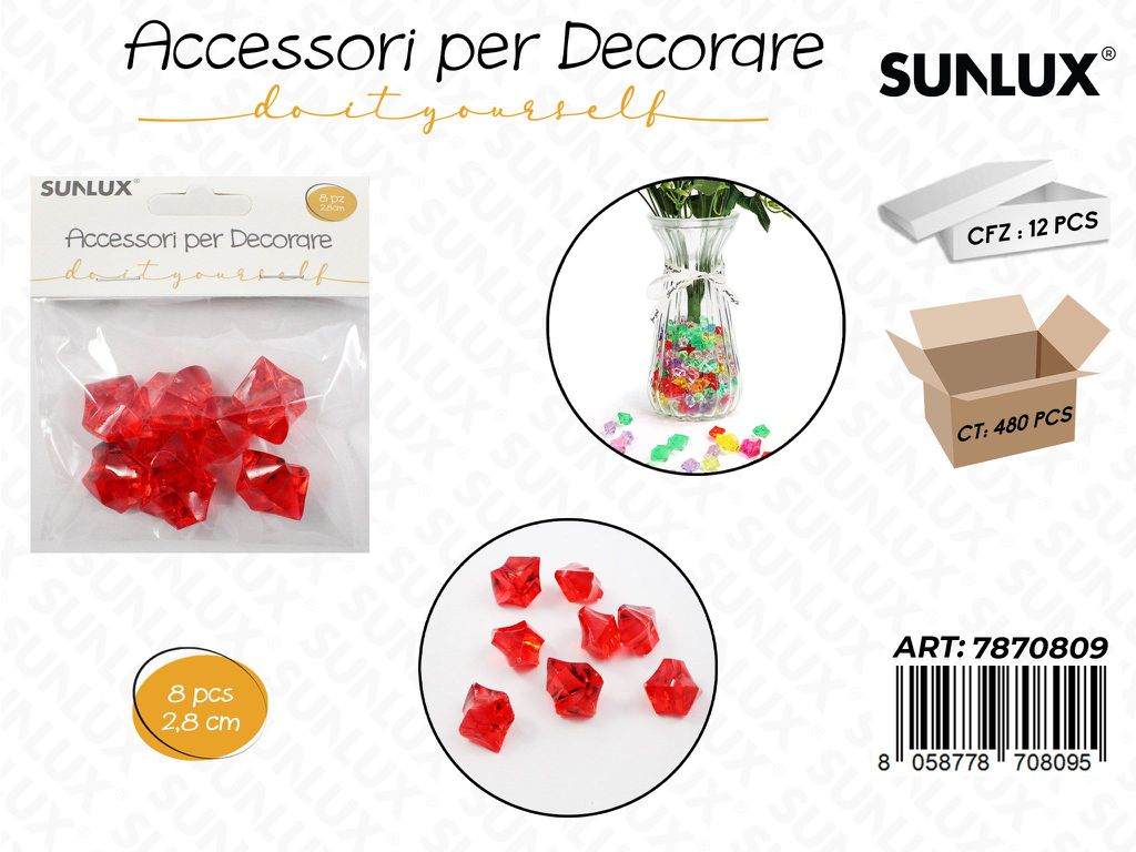 Sunlux Acc. per Dec. Rosso 8PCS 2.8CM
