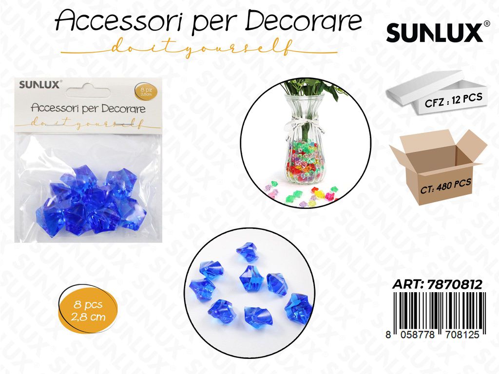 Sunlux Acc. per Dec. Blu 8PCS 2.8CM