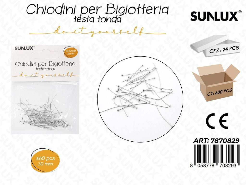 Sunlux Chiodini Bigiot. Tonda Arg. 60PCS 30MM