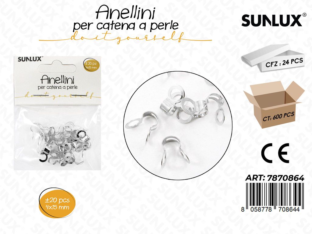 Sunlux Anelli per Catena Arg. 20PCS 4*15MM