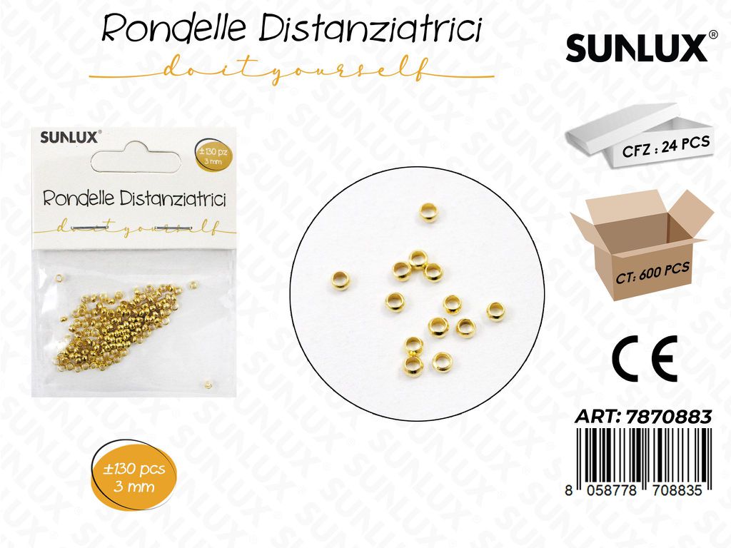 Sunlux Rondelle Distanziatrici Oro 130PCS 3MM