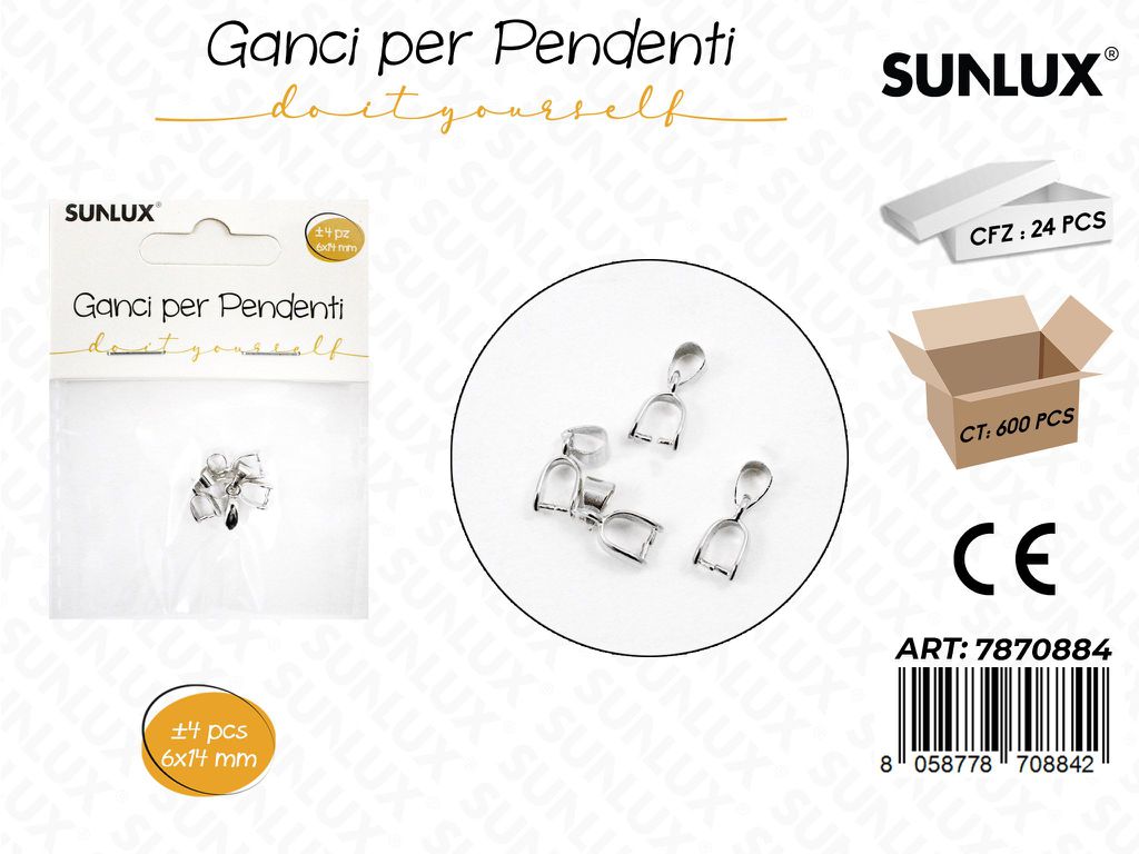 Sunlux Ganci Pendenti Arg. 4PCS 6*14MM