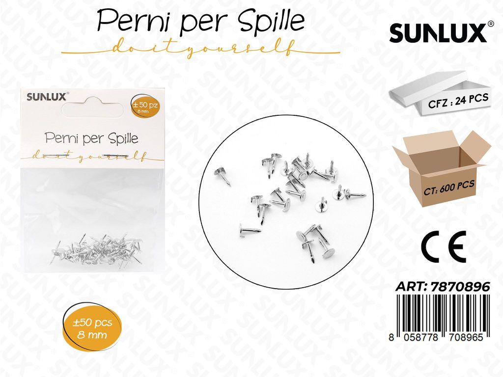 Sunlux Perni per Spille Arg. 50PCS 8MM