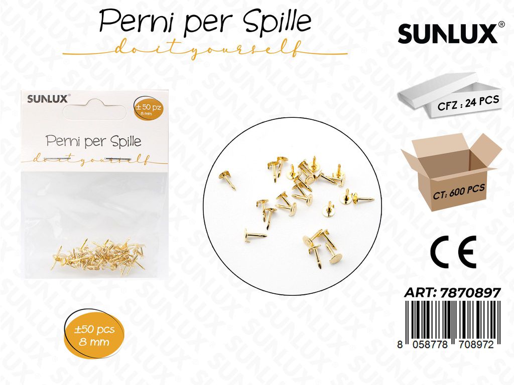 Sunlux Perni per Spille Oro 50PCS 8MM