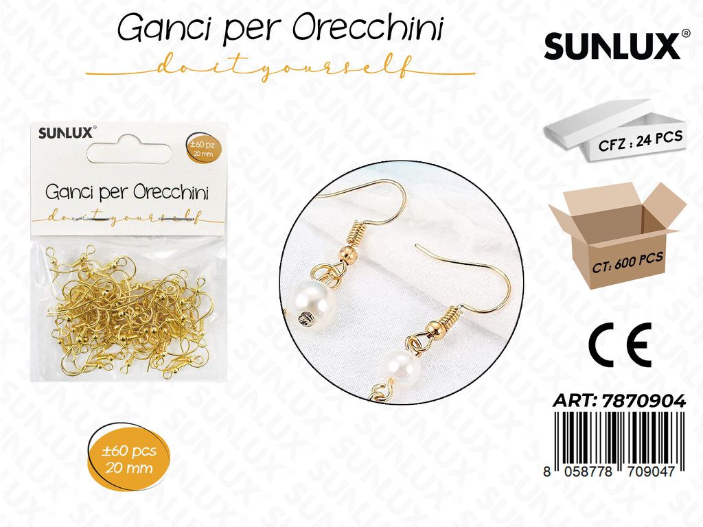 Sunlux Ganci Orecchini Oro 60PCS 20MM