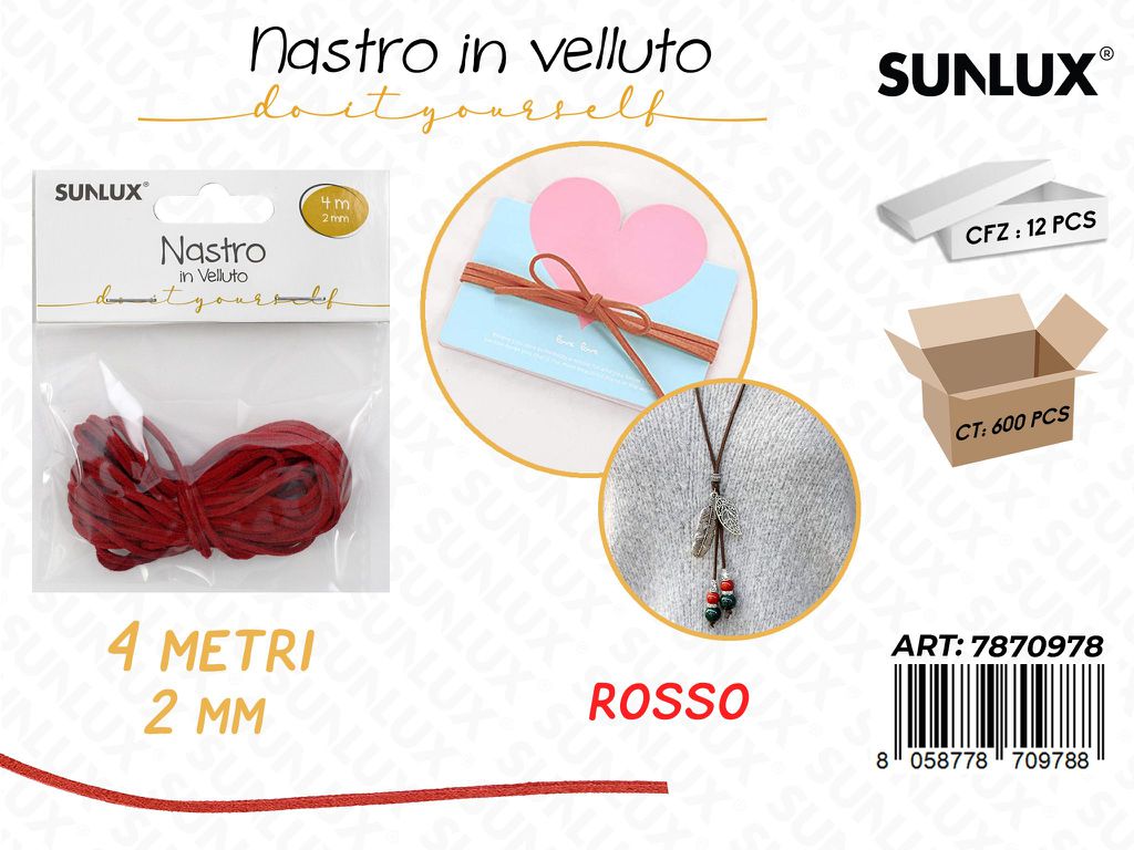 Sunlux Nastro in Velluto Rosso 2MM*4MT