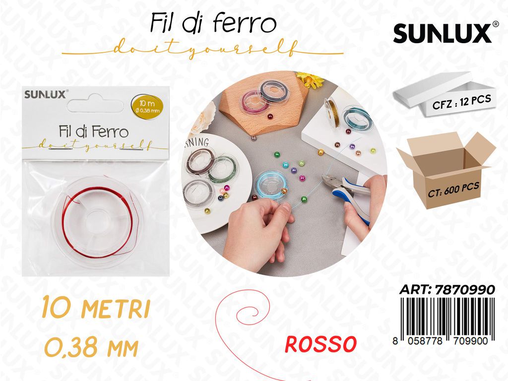 Sunlux Fil di Ferro Rosso 0.38MM*10MT