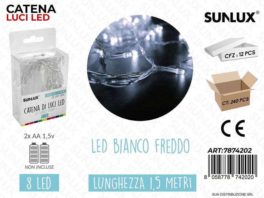 Catena Luci Led Bianco Freddo 8LED 1.5MT