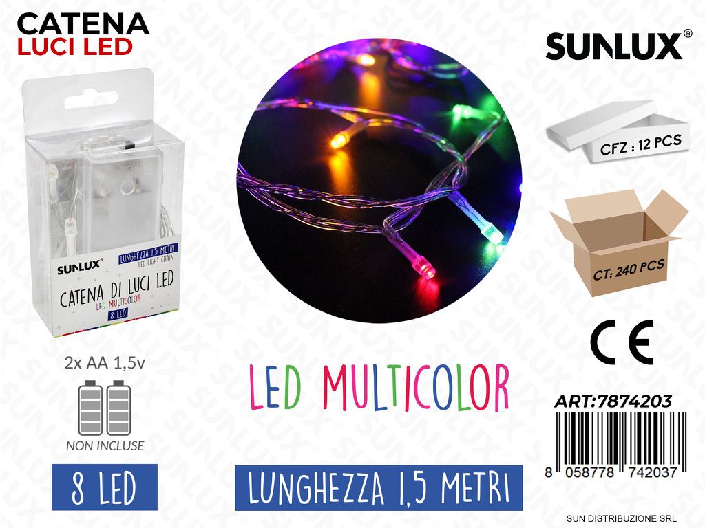 Catena Luci Led Multicolor 8LED 1.5MT