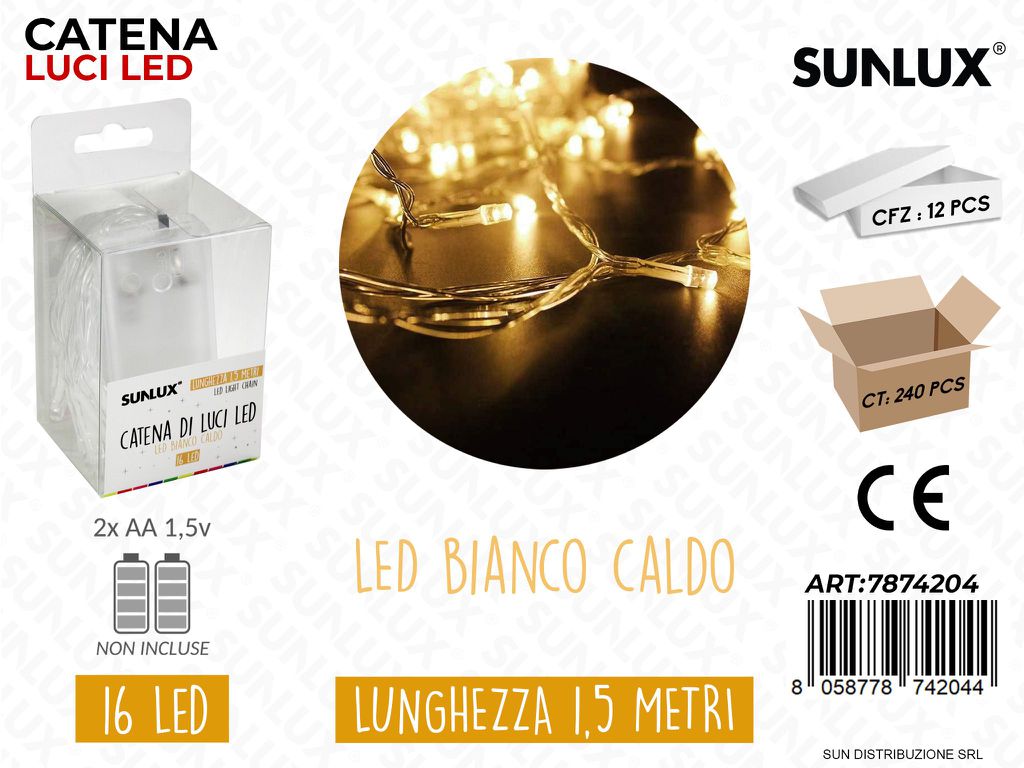 Catena Luci Led Bianco Caldo 16LED 1.5MT
