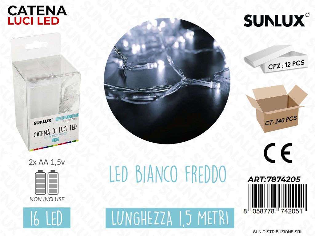 Catena Luci Led Bianco Freddo 16LED 1.5MT