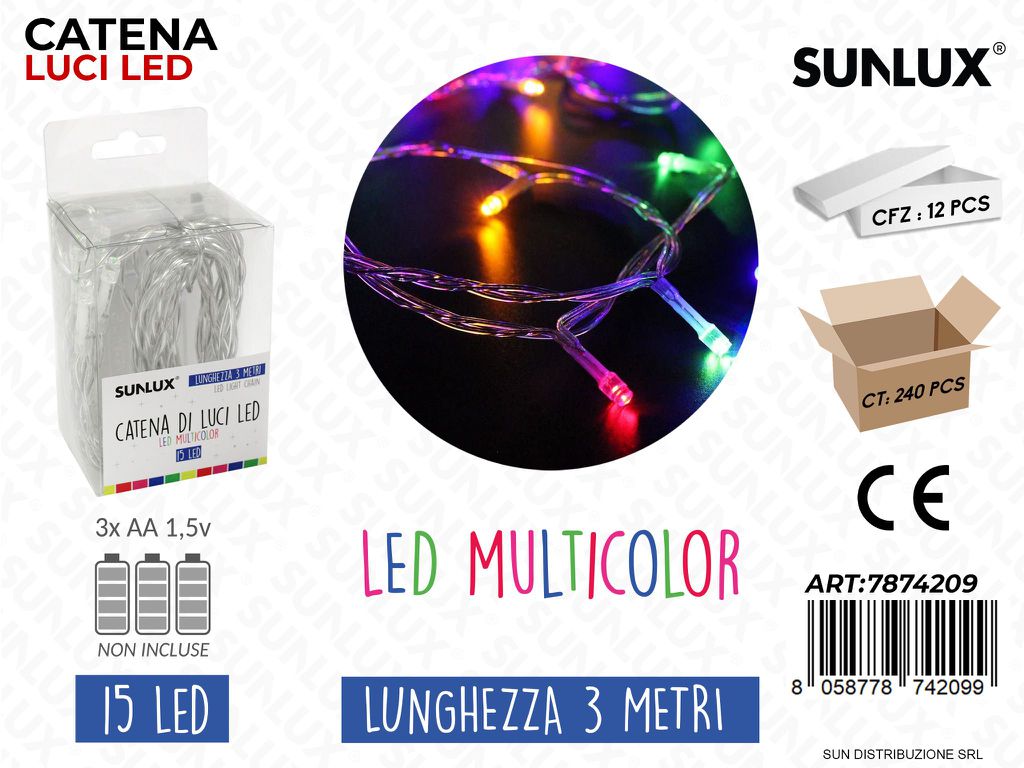 Catena Luci Led Multicolor 15LED 3MT