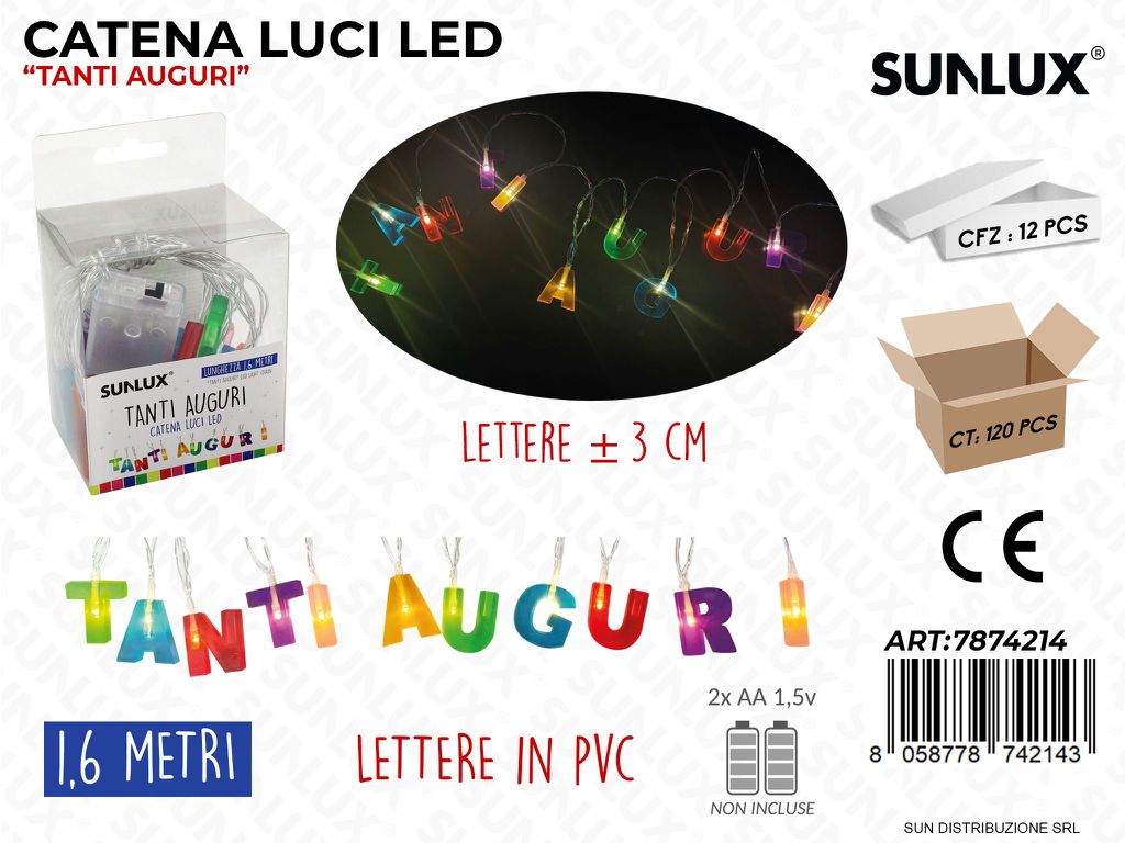 Catena Luci Led Tanti Auguri 3CM*1.6MT