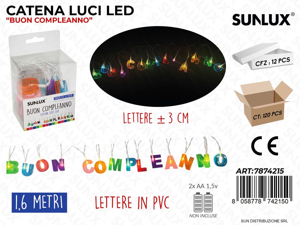 Catena Luci Led B. Compleanno 3CM*1.6MT