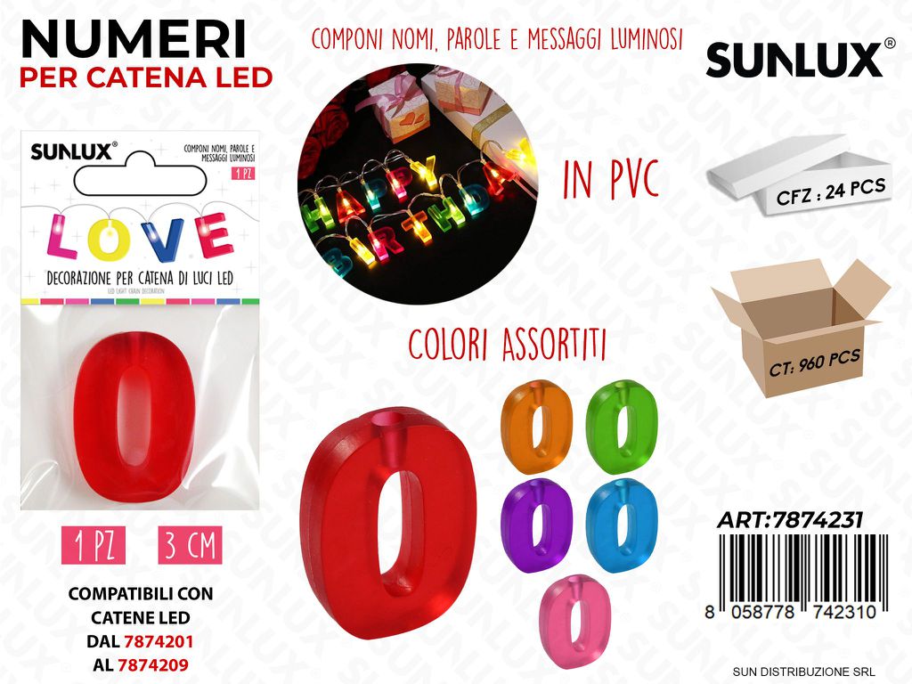Numero 0 per Catena di Luci Led Col. Ass. 3CM