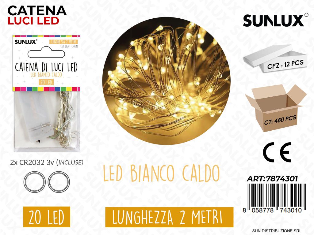 Catena Luci Led Bianco Caldo 20LED 2MT